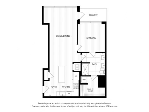 a floor plan of a unit with a bedroom and a living room